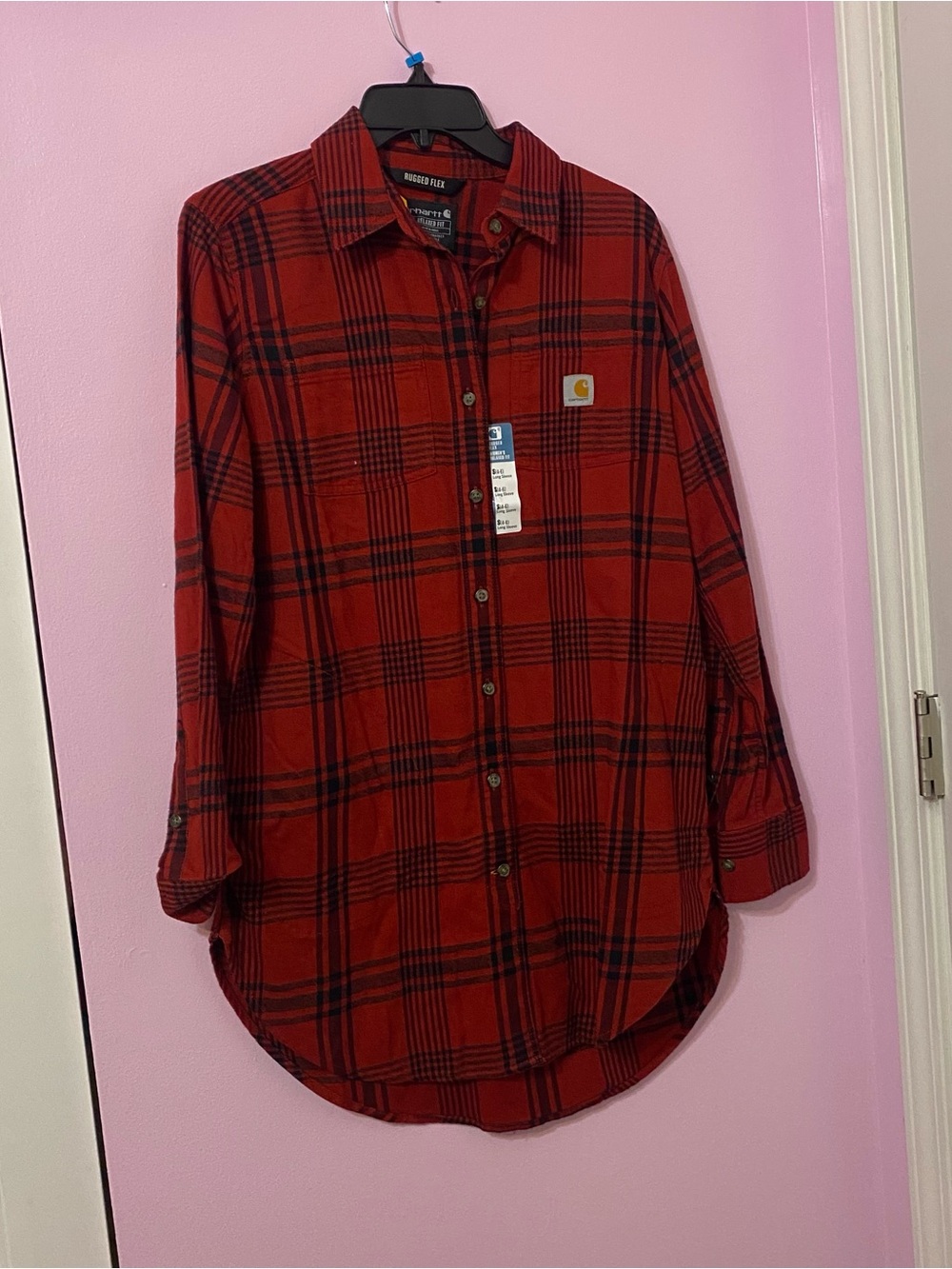 Carhartt rugged flex midweight relaxed fit red & black plaid tunic flannel small